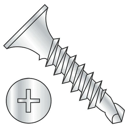 Newport Fasteners Self-Drilling Screw, #8 x 2-5/8 in, Zinc Plated Steel Flat Head Phillips Drive, 1600 PK 181258-1600